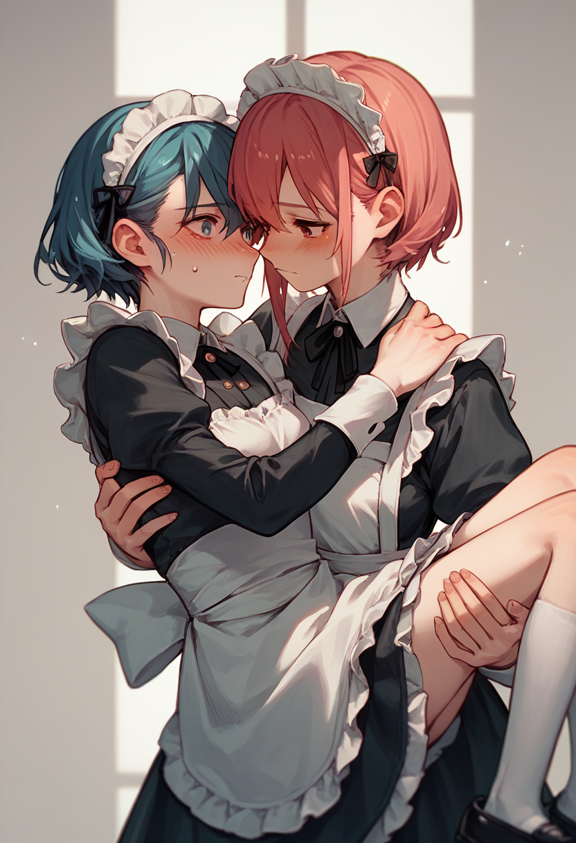 score_9, score_8_up, score_7_up, score_6_up, source_anime, <lora:princess_carry_v0.3-pony:1>
princess carry, 2girls, upper body, maid, blush, yuri,