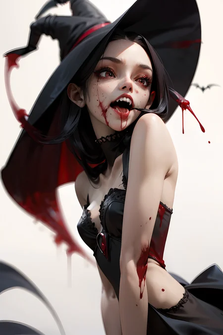 vampire. (((a lot of blood flowing out of her mouth down her face))). slim, petite, beautiful, sensual. (((teeth like dracula))). red lipstick, black dress. dark eyeshadow.  overalldetail-detail_++_-_overall_detail ,  kkw-skin-det-all_checkpoint_skin_detail_-_skin_detail_v1.0,  <lora:hipoly_3dcg_v7-epoch:0.7>
