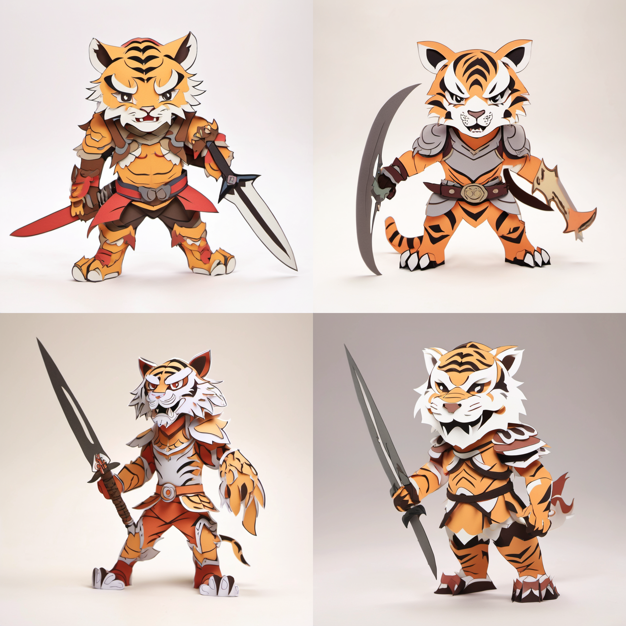 paper-cut,solo,weapon,1boy,sword,holding weapon,holding,male focus,armor,holding sword,shoulder armor,tail,furry,white background,full body,animal ears,signature,looking at viewer,furry male,pauldrons,japanese armor,simple background,barefoot,pants,facial hair,fangs,tiger,tiger tail,tiger ears,open mouth,teeth,year of the tiger,muscular,<lora:paper-cut:1>,