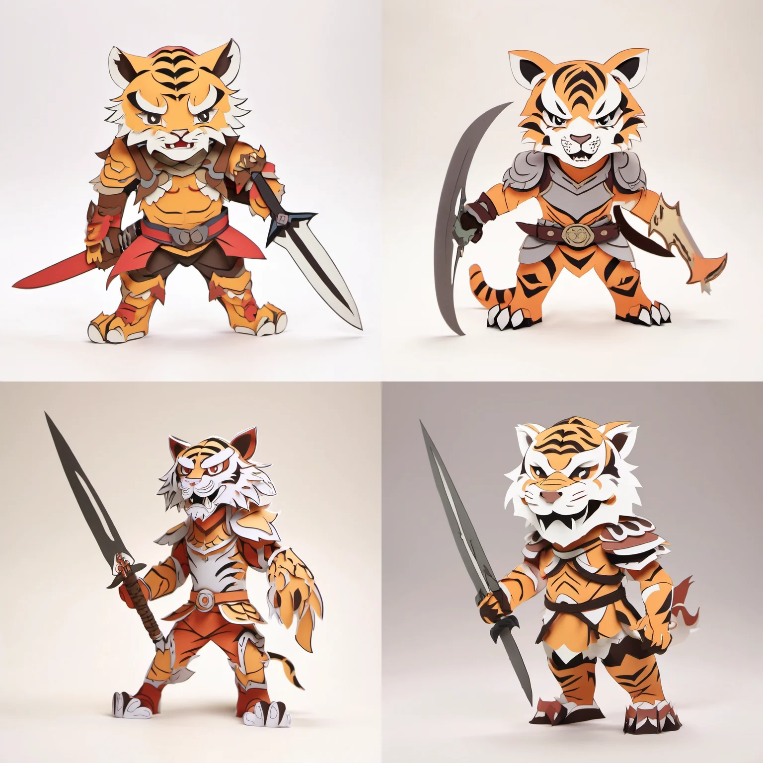 paper-cut,solo,weapon,1boy,sword,holding weapon,holding,male focus,armor,holding sword,shoulder armor,tail,furry,white background,full body,animal ears,signature,looking at viewer,furry male,pauldrons,japanese armor,simple background,barefoot,pants,facial hair,fangs,tiger,tiger tail,tiger ears,open mouth,teeth,year of the tiger,muscular,<lora:paper-cut:1>,