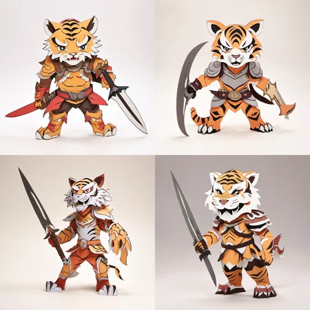 paper-cut,solo,weapon,1boy,sword,holding weapon,holding,male focus,armor,holding sword,shoulder armor,tail,furry,white background,full body,animal ears,signature,looking at viewer,furry male,pauldrons,japanese armor,simple background,barefoot,pants,facial hair,fangs,tiger,tiger tail,tiger ears,open mouth,teeth,year of the tiger,muscular,<lora:paper-cut:1>,