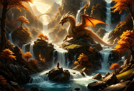 cinematic still The Discworld, midday, ral-fntsyrlms, (amber dragon:1.1), waterfall, volumetric light, mystical glow . emotional, harmonious, vignette, 4k epic detailed, shot on kodak, 35mm photo, sharp focus, high budget, cinemascope, moody, epic, gorgeous, film grain, grainy, HDR photo of The Discworld, midday, ral-fntsyrlms, (amber dragon:1.1), waterfall, volumetric light, mystical glow . High dynamic range, vivid, rich details, clear shadows and highlights, realistic, intense, enhanced contrast, highly detailed, ethereal fantasy concept art of  The Discworld, midday, ral-fntsyrlms, (amber dragon:1.1), waterfall, volumetric light, mystical glow . magnificent, celestial, ethereal, painterly, epic, majestic, magical, fantasy art, cover art, dreamy, The Discworld, midday, ral-fntsyrlms, (amber dragon:1.1), waterfall, volumetric light, mystical glow, intricate, elegant, highly detailed, magical, sharp focus, dramatic, dynamic, cinematic, fine detail, beautiful, stunning, epic, professional, artistic, true magic, shiny, rich deep colors, inspiring