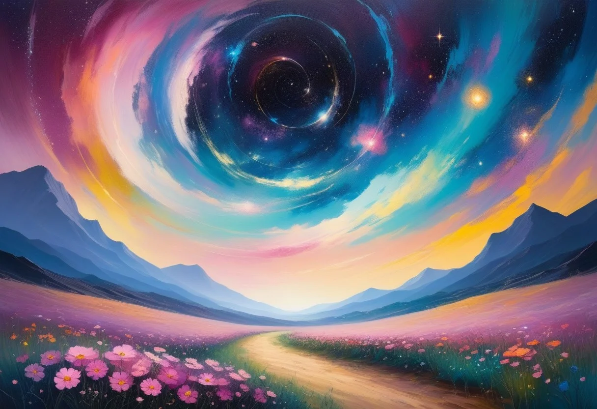 The cosmos stretching out into infinity in impressionism art style