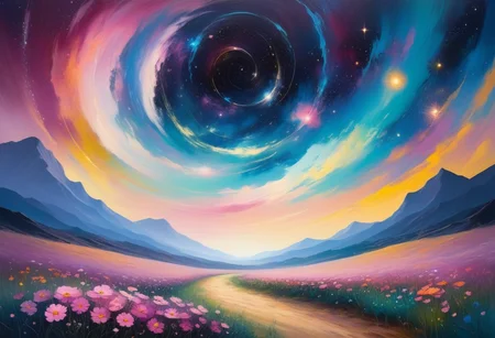 The cosmos stretching out into infinity in impressionism art style