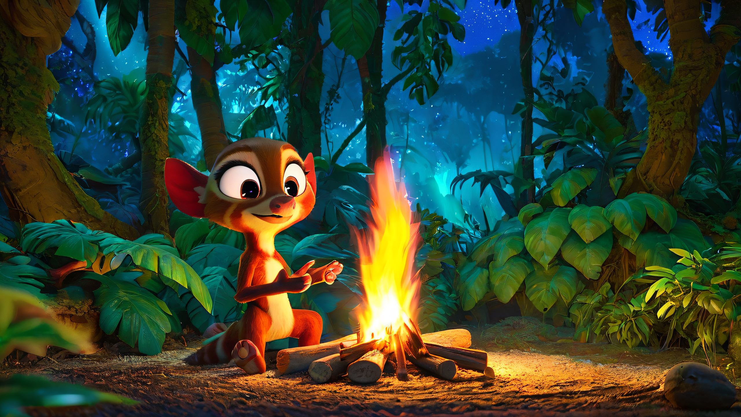 score_9, score_8_up, score_7_up BREAK zy_animation, CGI scene , solo, explorer, campfire, jungle, giant trees, glowing plants, night sky, deep shadows, adventure, discovery, <lora:zy_Animation_Shot_PonyRealism_v1:0.85>