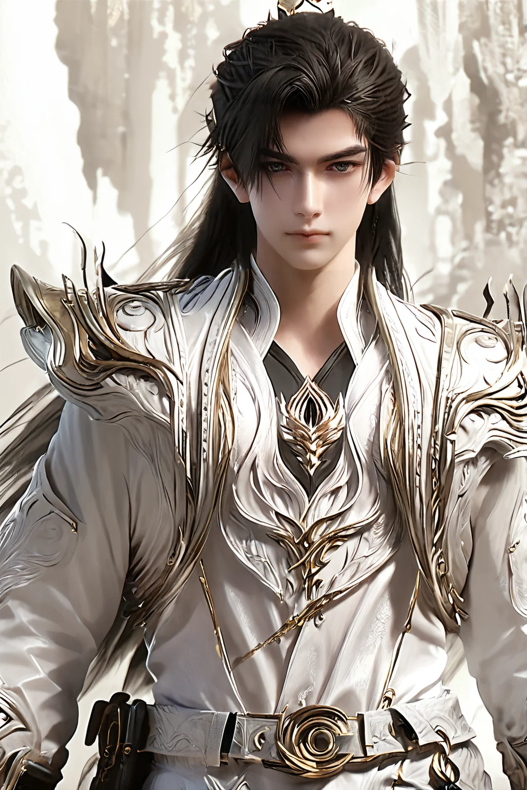 score_9,score_8_up,score_7_up,source_anime,realistic,1boy,shi_hao,perfect_world,solo,male focus,black hair,looking at viewer,long hair,big eyes,belt,,ç½è¢,<lora:ShiHao__Pefetct_World-000014:0.9>