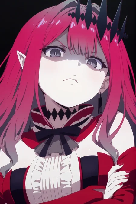baobhan sith \(fate\),1girl,looking at viewer,<lora:SkyStrikerAce-style:1>,anime,black_background,cinematic_angle,upper_body,from_below,disgust,(shaded_face:1.1),crossed_arms,, masterpiece,best quality,amazing quality,
