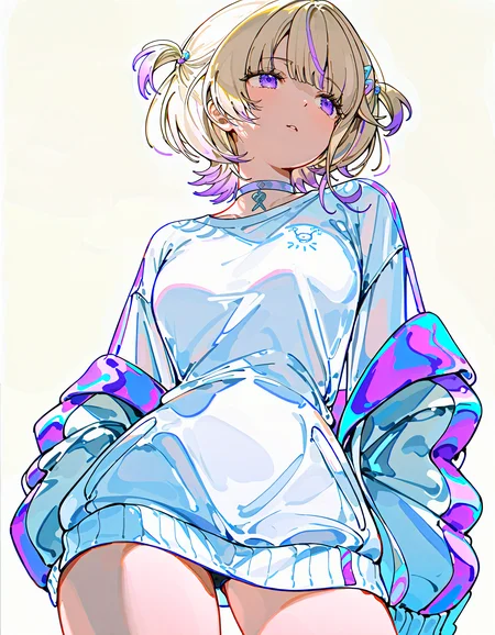 todoroki_hajime, hololive, todoroki hajime, hololive, 1girl, blonde hair, purple eyes, purple hair, short hair, streaked hair, two side up, virtual youtuber, white jacket, white shirt, , cowboy shot, simple background, white background,
<lora:z3zz4_075:0.85>, z3zz4,
(masterpiece, best quality, very aesthetic, highres, absurdres,:1.4),
<lora:spo_sdxl_10ep_4k-data_lora_webui:0.85>, <lora:ponyv5_noobE11_1_adamW:0.35>, <lora:illustrious_noobai_epsilon_pred_1_best_quality_v1:0.75> , <lora:add-detail-xl:0.35><lora:HandFixer_pdxl_Incrs_v1:1><lora:HandFixer_pdxl_Incrs_v1:1><lora:HandFixer_pdxl_Incrs_v1:1><lora:HandFixer_pdxl_Incrs_v1:1>