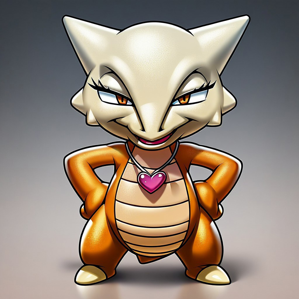 marowak, no humans, pokemon (creature), (((smug))), looking at viewer, (((wearing pink heart necklace))), (((girly))), (((eyelashes))), (((female))), smirking, smiling, happy, open mouth, open eyes, legs apart, full body, (((front view))), (((flirty))), score_9, score_8, score_7, standing, posing, leering, tough, full body, solo, (((hands on hips)))