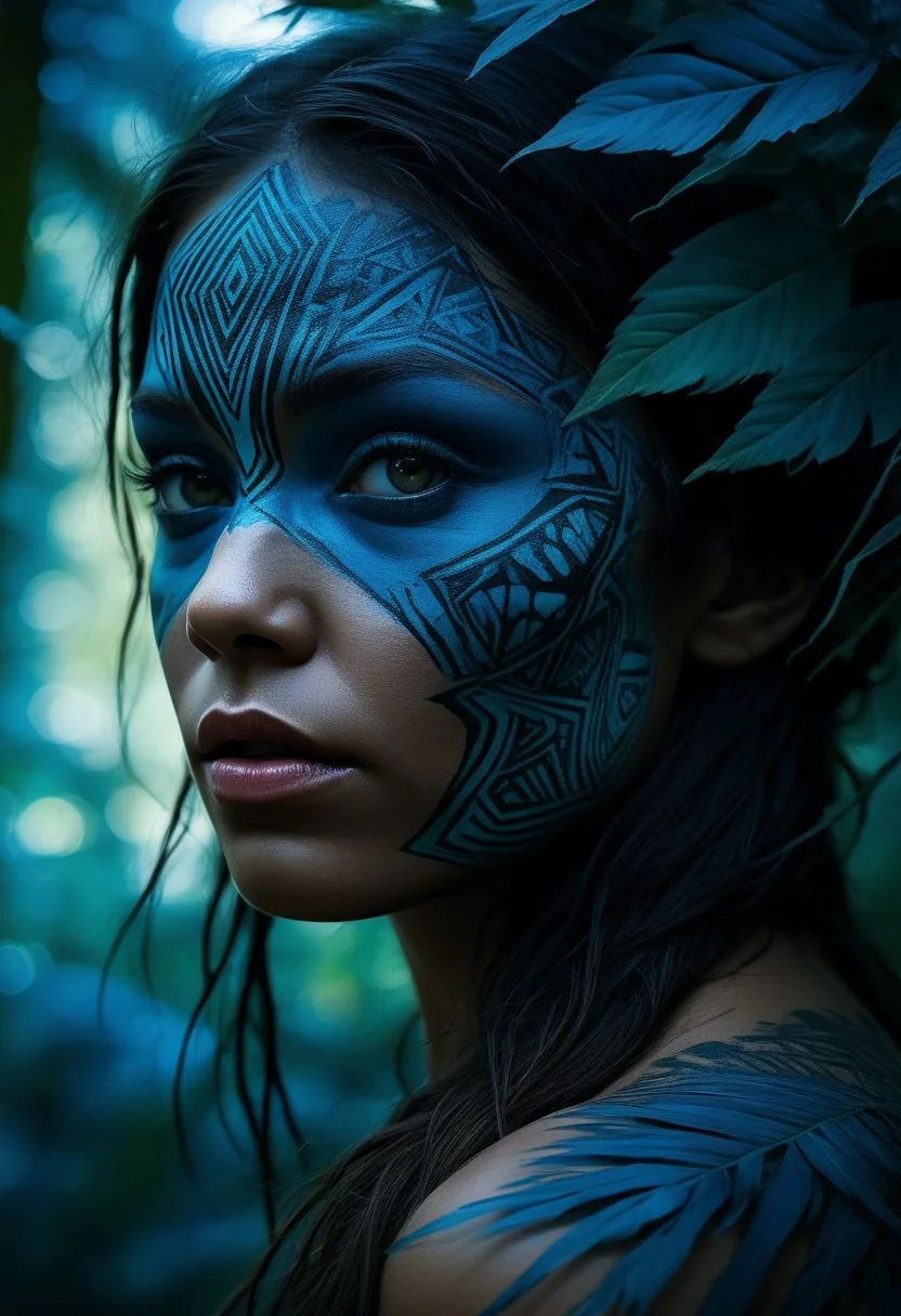 mysterious silhouette of a tribal woman, jungle, (blue warpaint over eyes only), goddess, alluring, by Minjae Lee, Carne Griffiths, Emily Kell, Steve McCurry, Geoffroy Thoorens, Aaron Horkey, Jordan Grimmer, Greg Rutkowski, amazing depth, double exposure, surreal, geometric patterns, intricately detailed, bokeh, perfect balanced, deep fine borders, artistic photorealism , smooth, great masterwork by head of prompt engineering <lora:add-detail-xl:2> <lora:Double_Exposure:0.5>