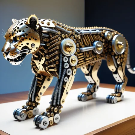 a jaguar, made out of Screws, photorealistic, full of details, detailed screws,