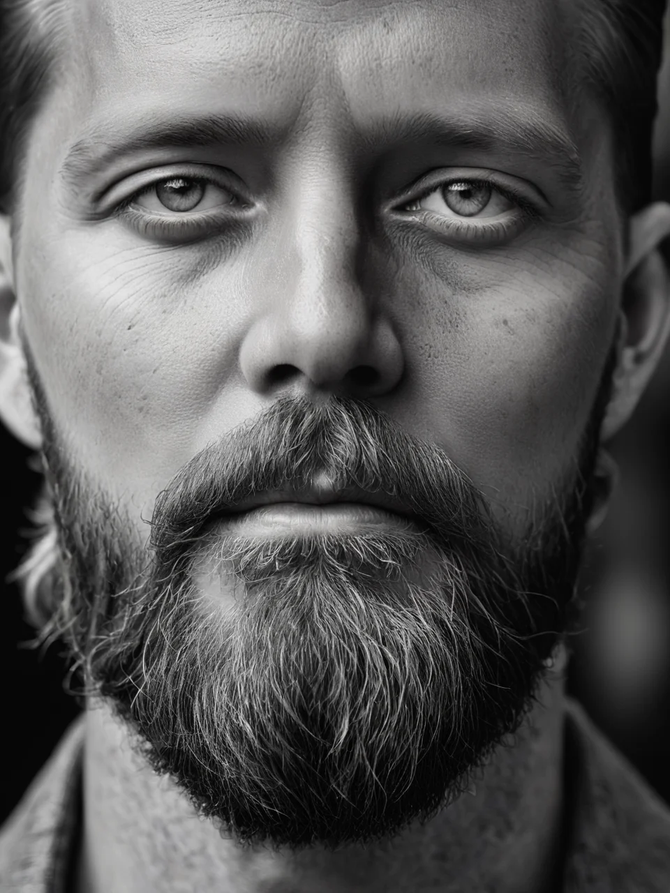 <lora:é²å䏿´¾@é»ç½æå½±SDXL:1>Black and white photographyï¼Gen X males, whites, Americans, direct looking. Stylish, with a well-maintained beard. Pride and contentment. At a local coffee shop. Use beard oil. ((Master work: 1.5), National Geographic Photo, Award Winning Photo, Realism, Excellent Work, Highest Quality, Rich Detail, Panorama, Clarity, High Contrast. (Film Grain: 1.4), Film Lighting, Face Close-up, Clear Pores, Black Background (Realistic: 1.2), Black and White Portrait. The best quality, masterpieces, super high resolution. ï¼