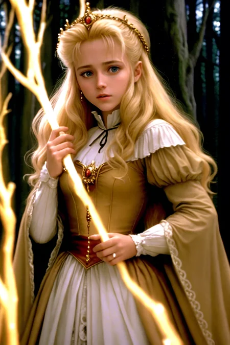 princess blonde hair royalty standing dark forest moonlight movie studio
(analog film:1.3) (vhs movie) (photorealistic) (screencap) (cinematic lighting) (sharp focus) (80sDarkFantasySD15b:1.0)