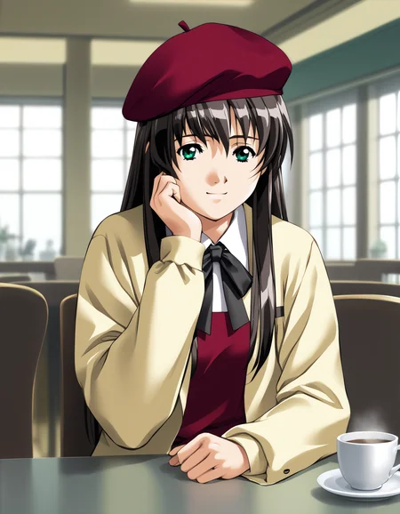score_9, score_8_up, score_7_up, <lora:kisaku-v2-ponyxl-000010:0.85> himeno, beret, yellow jacket, red dress, long sleeves, white pantyhose
1girl, solo, smile, pov across table, cafe