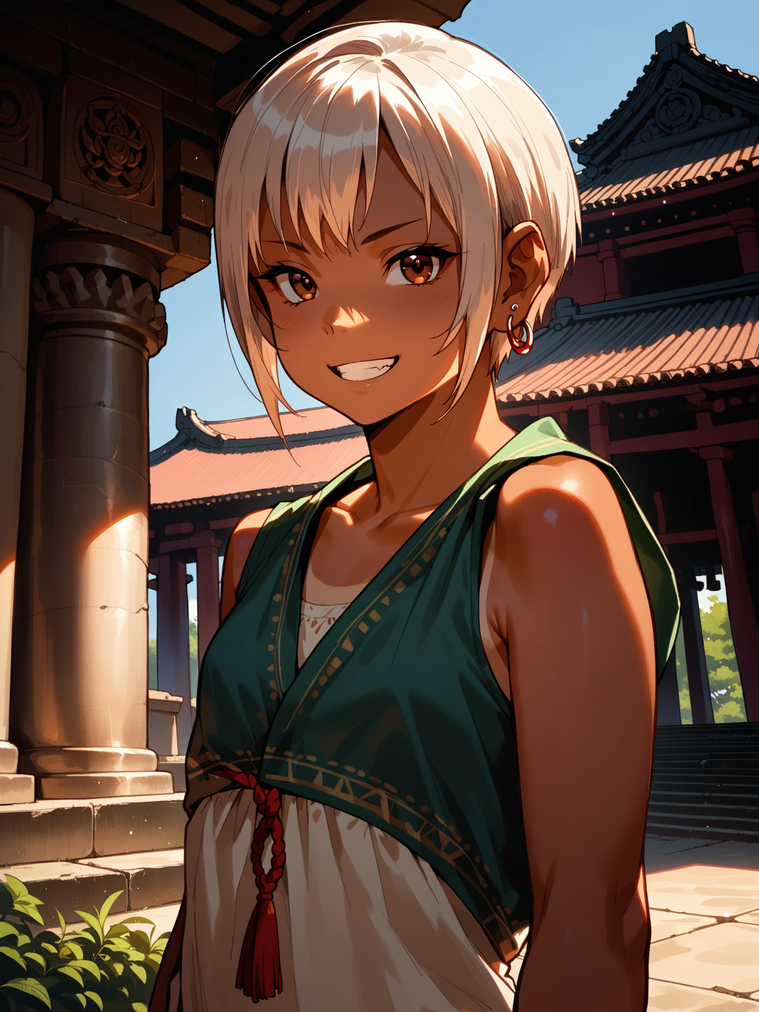 (cowboy shot, solo focus:1.1) <lora:happy_tentacle-cherry_asuka-v0.1-000030:0.9>, ht_cherry_asuka, earrings, tan, brown eyes, (petite:1.2), <lora:Shed_The_Skin's StS_age_slider_v1_initial_release:-1.2> ( :1.1) ( , , (doyagao :1.2) , seductive smile , (looking at viewer:0.6) :1) , (temple :1.2) ( :0.8) score_9, score_8_up, score_7_up, score_6_up, score_5_up, score_4_up, ( [(realistic, photorealistic:1.3):(realistic:1.2):16] [(3d:1.2)::14] :1) <lora:LUUNA's Lunas-NijiJourney-SDXL-B2:0.35>, nijijourney <lora:prgfrg23's Counterfeit-V3.0 Style SDXL_LoRA_Pony Diffusion V6 XL:0.5> <lora:mfcg's mfcgXL:0.12> <lora:reweik's gyokai(himehajime)_PonyXL_style_v01:0.14>