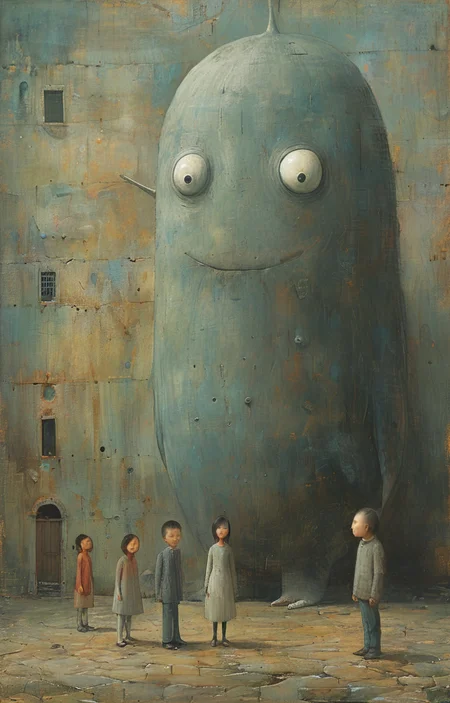 masterpiece,best quality,<lora:tbh161-sdxl:0.9>,illustration,style of Shaun Tan, portrait of family