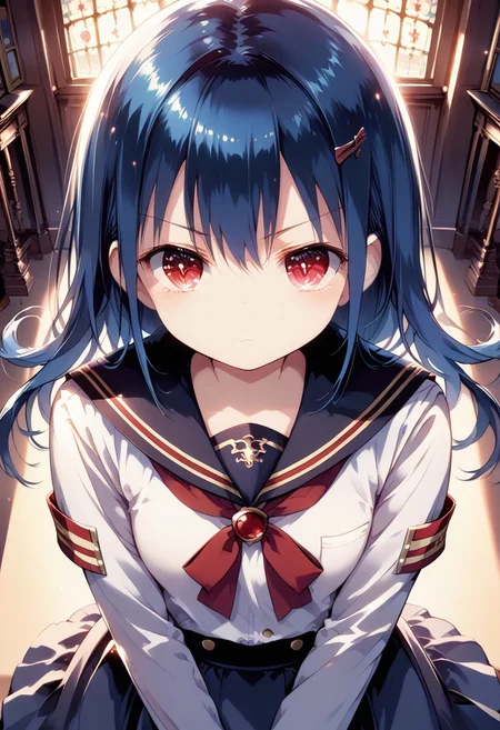 score_9, score_8_up, score_7_up, 1girl,FujisakaLP,high definition eyes, (masterpiece), (best quality), (ultra detailed),(disheveled hair),(illustration), (best shadow), detail1eye, intricate, hyper detailed, illustration,soft lighting, scenic, disgust, Navy blue hair, colorful, colorized, from_above ,vampire_costume , runway <lora:pastelStyleV4:0.6>