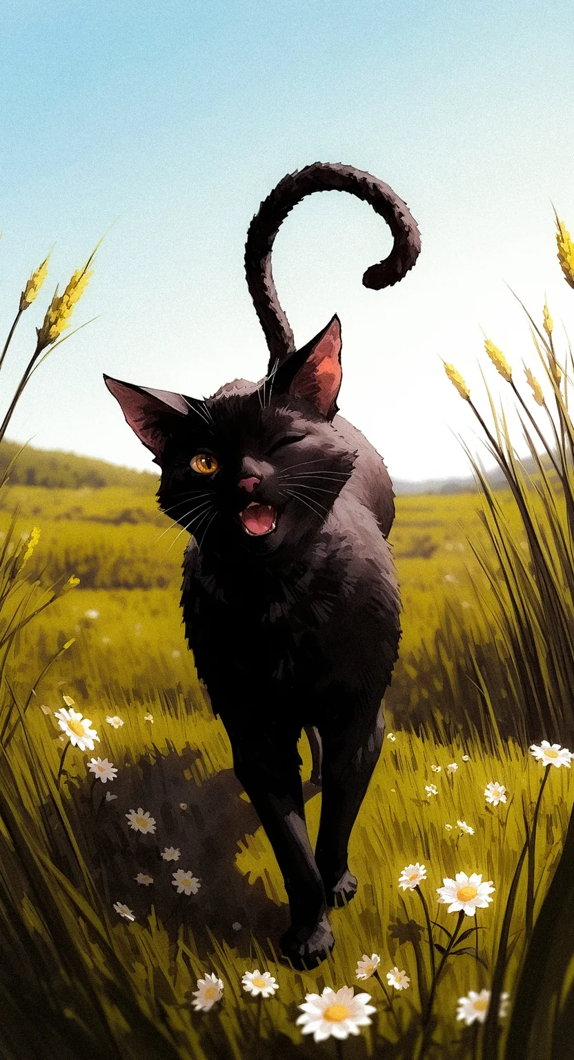 black cat, outdoors, day, solo, no humans, cat stretch, one eye closed, cat ears, sky, perspective, depth of field, flower, tall grass,
painterly ultra-detailed cinematic illustration,
(by nepperoni:1.25), (by akramness:1.25),( by kornod, by simz:0.8),
<lora:nhl-001-20:0.7> nhl_001, <lora:nhl-002-wai-20:0.6> <lora:nhl-002-nai:0.6> nhl-002,
highres,