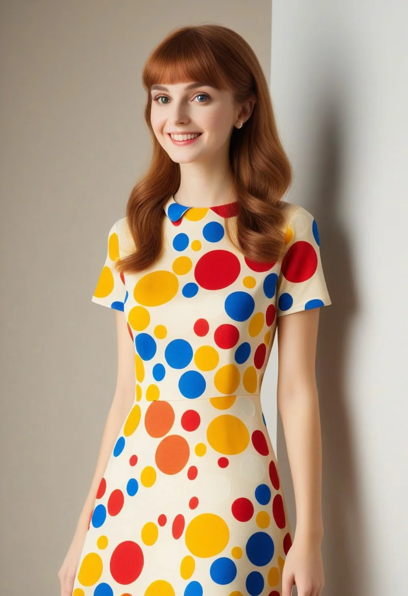 (masterpiece,best quality:1.5), high quality details,, amazing quality,  newest, scenery, volumetric lighting 
shiny skin, BREAK,
1girl, Jane,
60s style polkadot mondrian jersey dress, colorful jersey dress,
, smile, happy,
pizzasdx