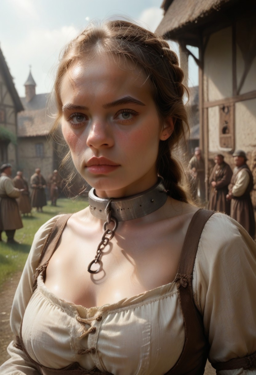 Score 9, Score 8 Up, Score 7 Up, Score 6 Up,portrait of Guin, medieval peasant girl, slave collar