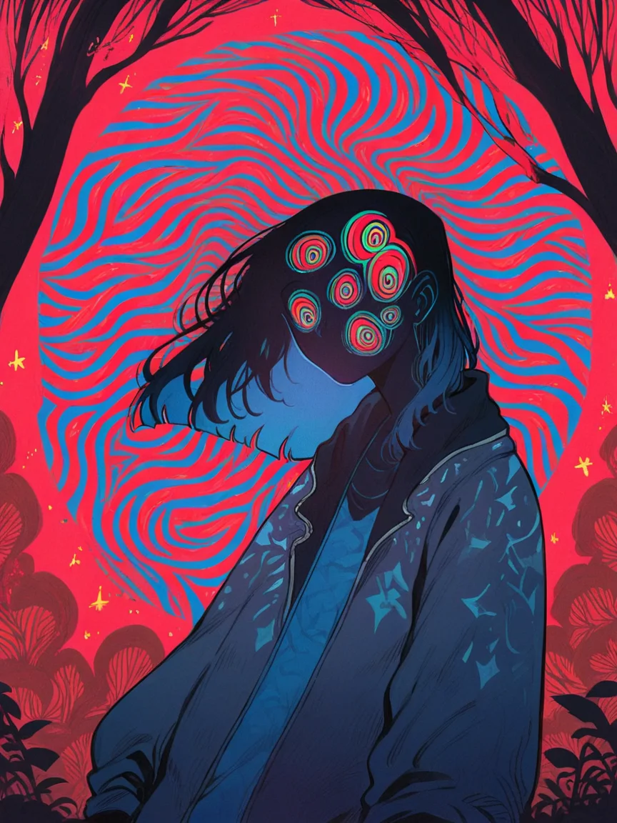 score_9, score_8_up, score_7_up, score_6_up, score_5_up, score_4_up, <lora:f3nn3rXLP:1> f3nn3r, 1girl, colourful, pink, blue, black, red, trippy