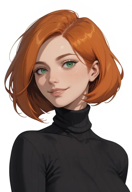 score_9, score_8_up, score_8, score_7_up, score_7, ((close up)), face focus, Expressiveh, profile
BREAK
1girl, solo, annpossible, orange hair, short hair, green eyes, large breasts, looking at viewer, head tilt, seductive look, aroused, horny, standing, black turtleneck sweater, light smile
BREAK
white background