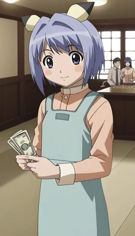 score_9, source_anime BREAK, oldest, anime screencap, indoors, living room, day, sunlight, <lora:Fuyuno Yoshikawa(pony)-11:1>FuyunoYoshikawa, short hair, blue hair, animal ears, pikachu, hair ornament, hair intakes,
pinafore dress, aqua dress, shirt, light orange shirt, long sleeves, collared shirt, chibi, looking at viewer, pose, dollar bill, holding, holding money, ((gold bar, gold bar on floor)), happy,