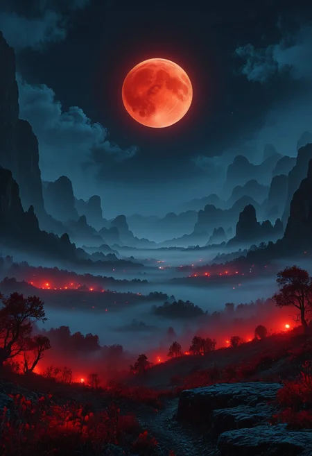 A mysterious, fog-shrouded landscape illuminated by a deep red blood moon.
<lora:DonM3t3rn1tyXL-v1.1:0.7>, DonM3t3rn1tyXL,
OverallDetailXL  <lora:MJ52:0.3>  <lora:SDXLFaeTastic2400:0.4>  <lora:EpicF4nta5yXL:0.7>
