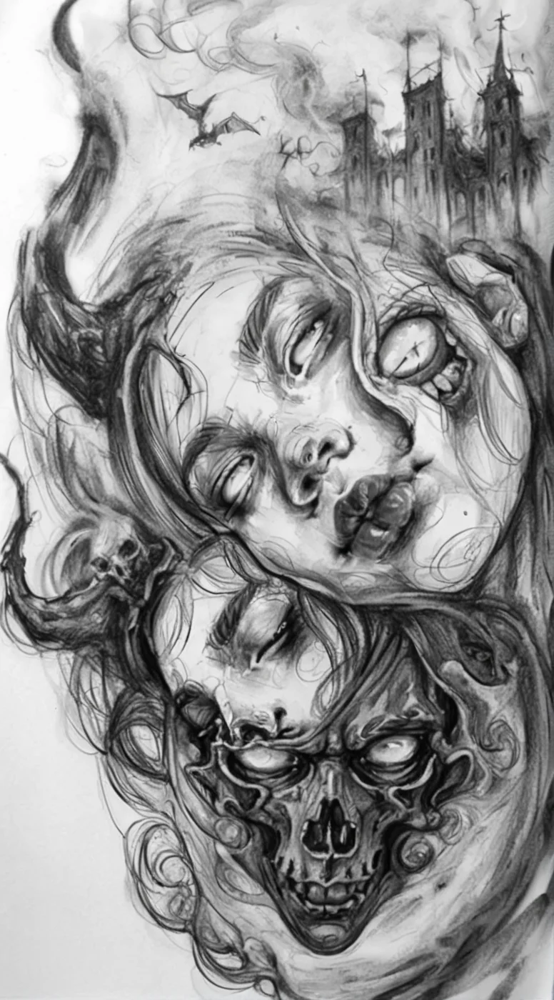 visiblend pencil drawing girl and devil in hell, black ink<lora:visiblend:0.8>