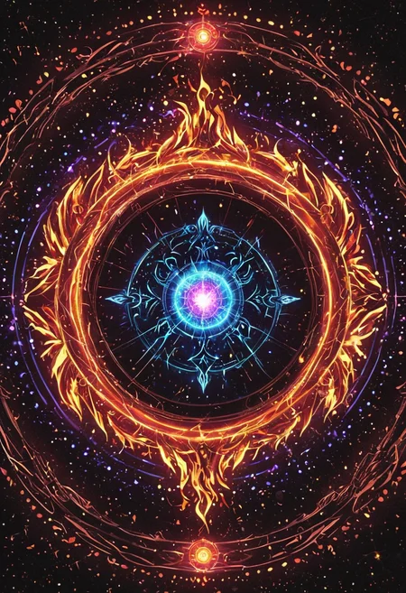 anime artwork <lora:R0k00bstr0ctHD:1>,r0k00bstr0cthd,r0k00bl0ckb0ckgr00ndhd,(shiny, fire, multicolored, black background, glowing, magic circle, aura), . anime style, key visual, vibrant, studio anime,  highly detailed