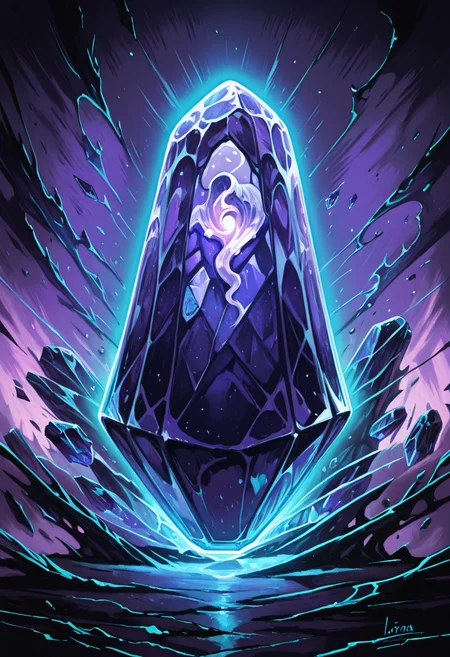 masterpiece, best quality,   zzShadowMagic, signature, no humans, crystal, artist name, crescent, gem, purple background, ghost, fantasy, still life  ,<lora:ShadowMagic_NAI:1.0>,