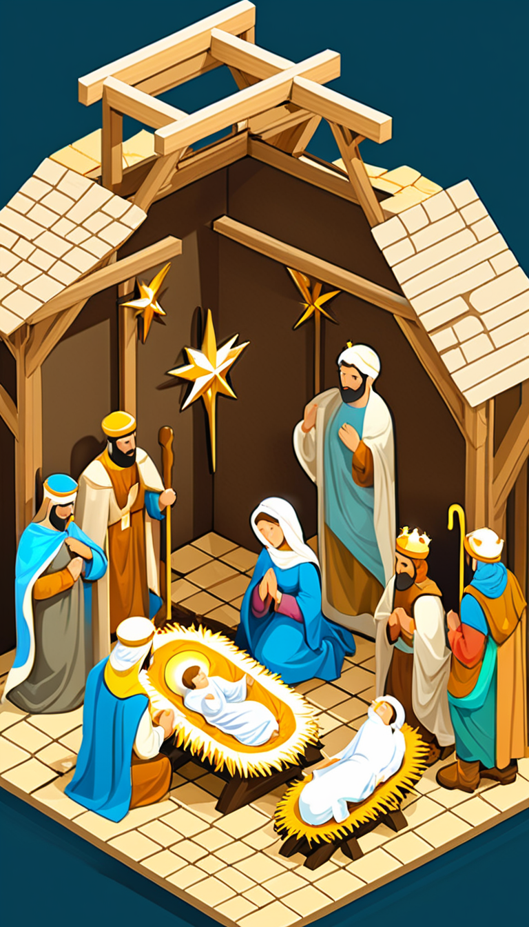 isometric style Nativity Scene, scenery, detailed background, masterpiece, best quality, high quality, absurdres <lora:nativity_scene_xl_v1:1> . vibrant, beautiful, crisp, detailed, ultra detailed, intricate