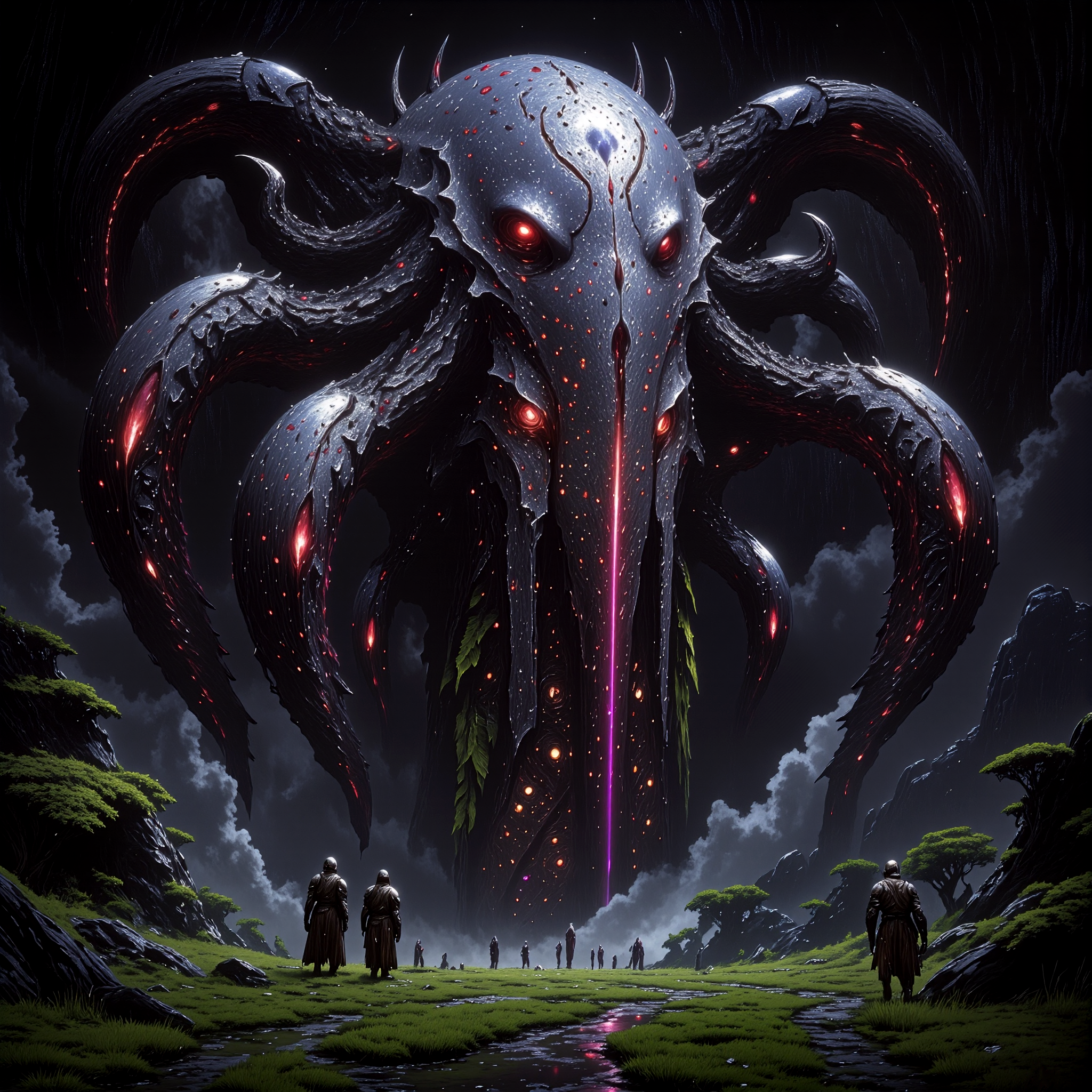 highly detailed, intricate, detailed background, famous artwork inspired by art styles of alena aenami and stephanie pui-mun law and david hudnut, fractal patterns, the weirdly beautiful "fanged phinksquigglers" with their large mesmerizing eyes, are trobberdaffled towering gurbleblarzers with six enormous appendages, steadily thudding through the primordial wilderness of planet "swumpturf vii" where they flibber moisture from the thurgicided air and use it to sustain themselves and the many symbiotic creatures that live on and around them, golden ratio, dappled sunlight, dark shadows, in the style of ck-ovf, amanoer, dnddarkestfantasy,
<lora:style-oneviolentfantasy-ep21-flux-by_chronoknight:0.48> 
<lora:style-alena_aenami-flux-by_tangbohu:0.68> 
<lora:style-dnd_dark_fantasy-flux-by_arsmachina:1.0> 
<lora:epic_gorgeous_details-balance-flux-by_flyway:0.48>