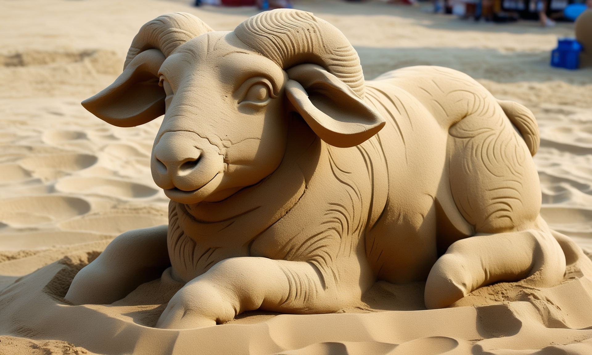<lora:sandsculpturecd_xl-000006:0.8>,a statue of a sheep made of sand on sandbeach,full body,sandsculpturecd_xl,sand sculpture,outdoors,chinese zodiac,cutie,cute,still life,animal statue,front view,facing viewer,looking at viewer,fine art,(Unbelievable Digital Artwork:1.3),CGSociety,ArtStation,master works, 8K, HDR, UHD, masterpiece, best quality, highly detailed, high resolution, finely detail, extremely detailed, ultra detailed, wallpaper