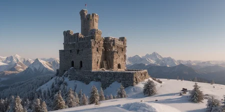 <lora:TheWeirdies_epoch_10:0.55>  , advntr , epiCPhotoGasm-colorfulPhoto, 
score_9, score_8_up, score_7_up, score_6_up
Durlag's Tower was  hollowed out the mountain for the rock that made up his tower and used the space created to hide further treasure. This local landmark was the isolated keep of within the remains of the tower and used the defenses created by Durlag to keep both itself and the treasure safe. Some claimed that this creature was a lich.
no humans
(Tower fortress high on the highest peak of the highest mountain with all other sharp and snowing peaks far below . The tower looks out over a side vista of the tops of countless mountains in a huge range like the Himalayas, snow and frost cover every surface. ) ((maximum detail, supreme quality, 4k, best clarity))