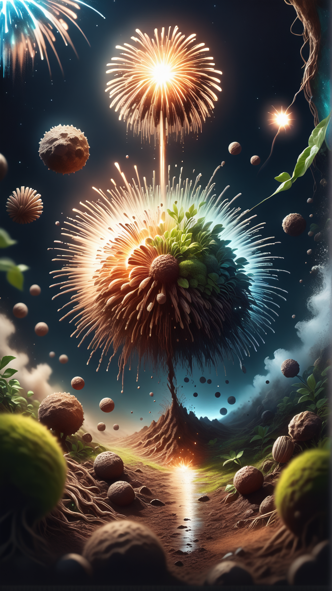 <lora:ElementEarthPDXL:1>ElementEarth score_9, score_8_up, score_7_up, score_6_up, source_anime, Fireworks, colorful explosions, night sky, sparkling, red, blue, green, yellow, orange, purple, silver, gold, smoke trails, bokeh, magical, fantasy, vibrant, vivid, detailed, intricate, illustration, artstation, concept art, dramatic lighting, depth of field, high contrast, vibrant colors, dynamic, energetic, awe-inspiring, captivating, impressive, beautiful, stunning, mesmerizing, digital painting, wide-angle, full frame, high resolution, sharp, clear, detailed, smooth, rendered in unreal engine 5, illustration, wallpaper, splash art, promo art, cinematic, nature, dirt, (earth:0.4), (leaves:0.7)