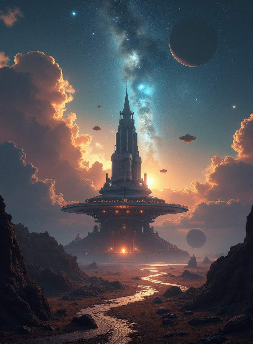 Capturing the Hopeful atmosphere, this detailed, masterpiece image with a Galactic Peacekeeping Base, fine artistic composition, inspired, stunning, intricate, ambient background, located artistic, highly contrasted, fertile