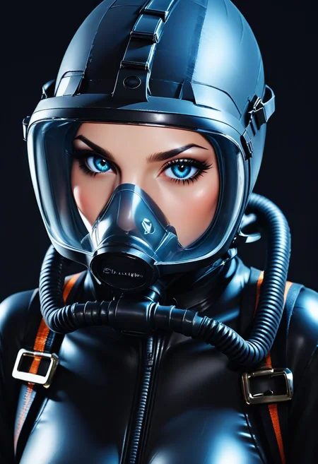score_9, score_8_up, score_7_up, score_6_up, score_5_up, score_4_up, BREAK,
1girl, double hose, scuba gear, black wetsuit, black hair, choker, close up, face portrait, bright colors, high contrast, dark background, vivid lighting