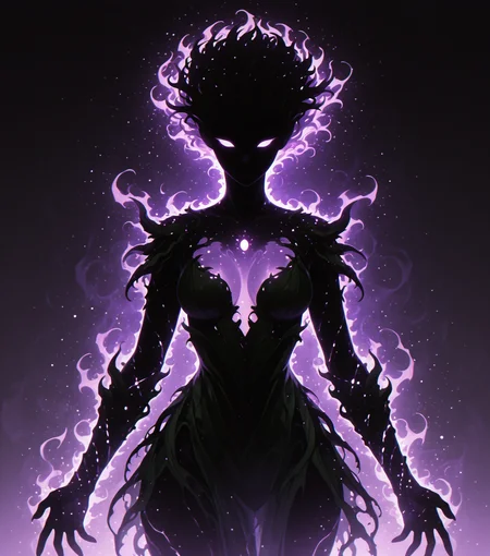 <lora:Shadows_v2_Buns:0.65> sh4d0w, purple aura, glowing, solo, dryad, masterpiece, best quality, amazing quality