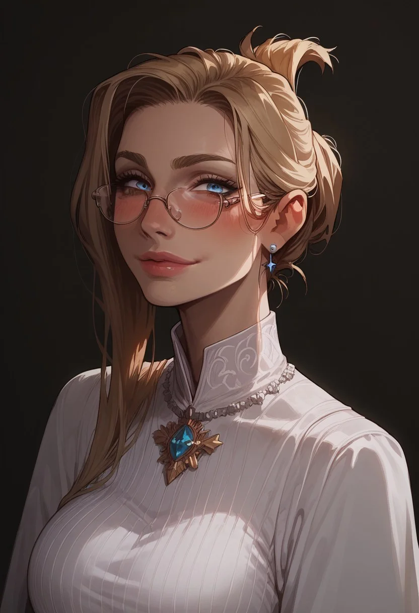 score_9, score_8_up, score_8. score_9, score_8_up, score_7_up, score_6_up, masterpiece, 4k, high quality, (best quality:1.1), ExpressiveH, close up
1girl, quistis trepe, blonde hair, long hair, sidelocks, folded ponytail, blue eyes, glasses, large breasts, blushing, looking at viewer, smiling, g0dd3ss, white dress
green background
