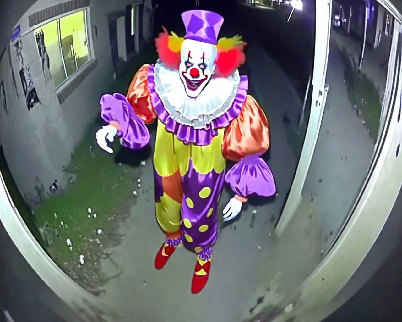 A crazy clown CCTV Style   <lora:SDXL-CCTV-Style-Lora:0.8>
