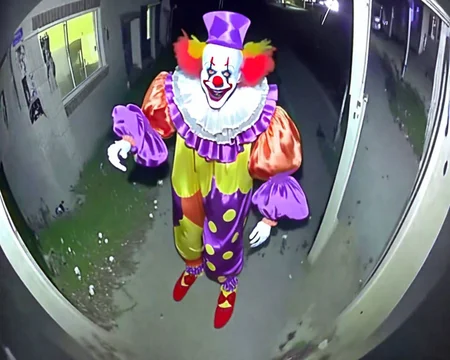 A crazy clown CCTV Style <lora:SDXL-CCTV-Style-Lora:0.8>
