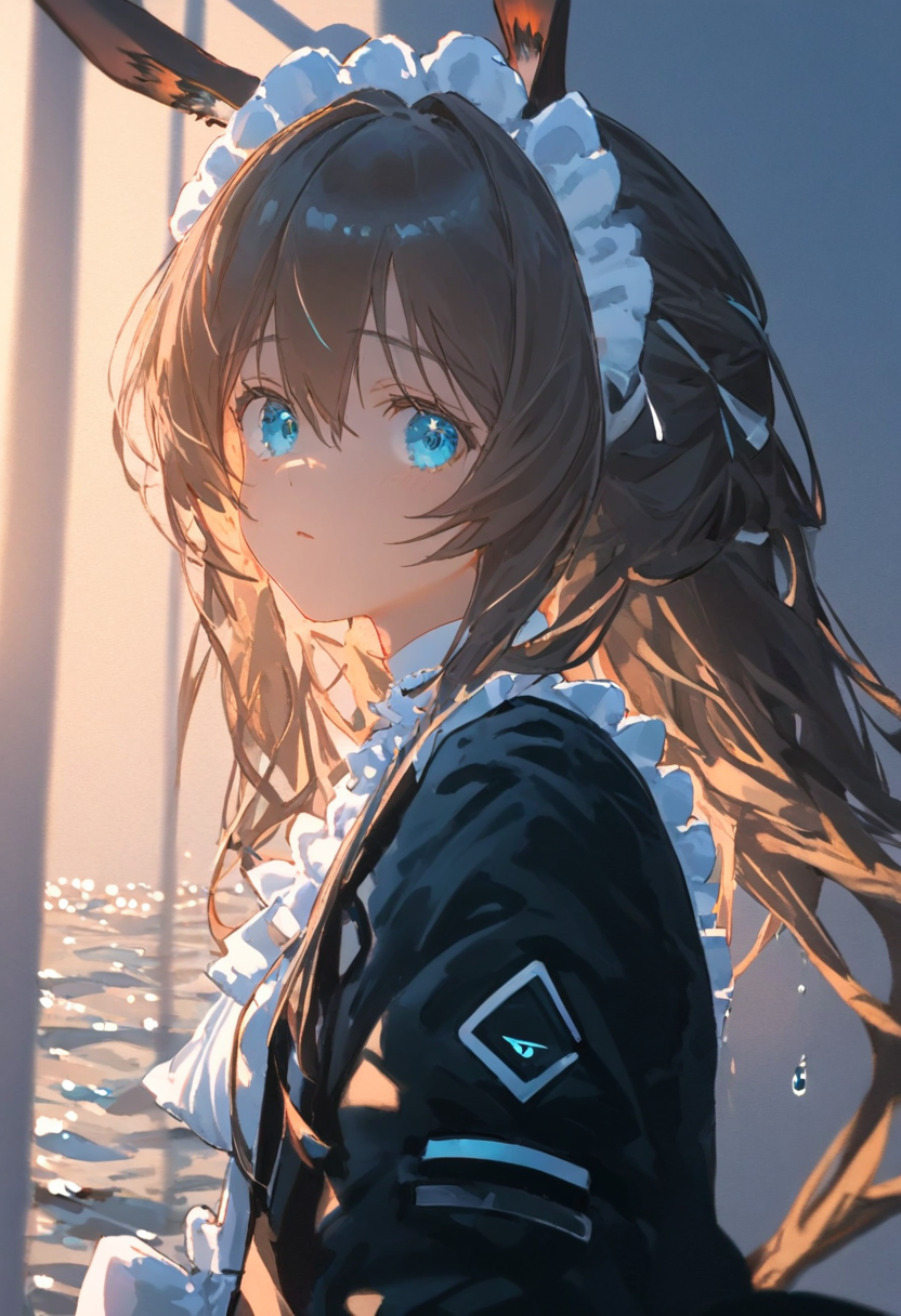 <lora:amiya_pro:1>,amiya(arknights),,maximalism,maid,white maid dress,black jacket,jewelry,delicated and beautiful hair,messy hair,water color,ambient lighting,shadow,(((1girl))),((((masterpiece)))),(best quality),illustration,upper body, high detail,sunshine,shadow,an extreme delicated and beautiful girl,delicated and beautiful eyes,bright background,delicated dress,((extremely detailed CG unity 8k wallpaper)), best quality, amazing quality, very aesthetic, absurdres