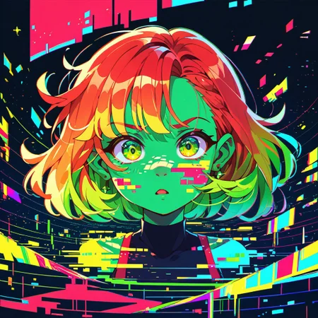 score_9, score_8_up, score_8,, :d,glitch art,glitching,glitch, Aberration01 with green-yellow dull-green and red color palette