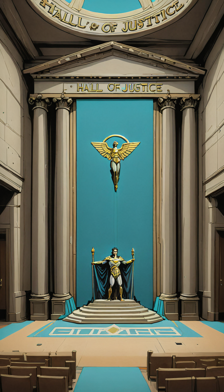 <lora:Everly_Heights_Backgrounds_New_Settings:1> The Hall of Justice, a painting, background art.