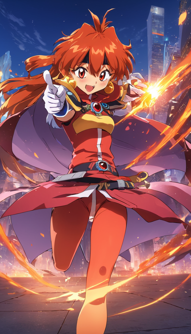 anime artwork Cinematic scene, hero view, Lina Inverse <lora:lina_inverse_xl_v1:1>, action pose, detailed background, masterpiece, best quality, high quality, absurdres . anime style, key visual, vibrant, studio anime, highly detailed