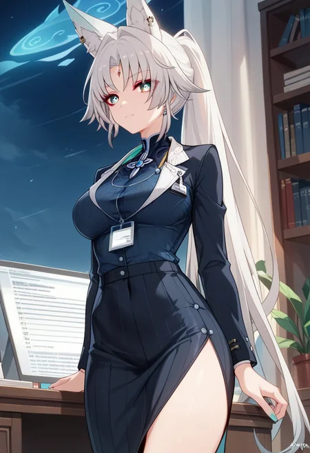 score_9_up, score_8_up, score_7_up, extreamly detailed, beautiful detailed face, complex detailed background, 1girl, BREAK, FEI XIAO, tight office uniform, office