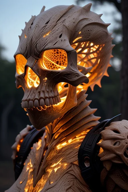 epoxy_skull, score_9_up, score_8_up, score_7_up, score_6_up, nsfw, explicit_content, (a beautiful girl:1.3), solo, beautiful face, octopus body, insect exoskeleton, glowing radiant glow from between gaps of exoskeleton, hyper realistic skin texture, detailed rough lizard skin, 8k, photorealistic, DSLR, racing leathers clothes,