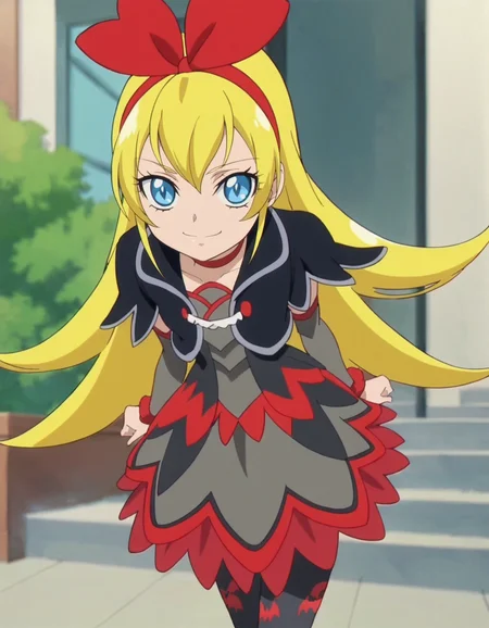 score_9, score_8_up, score_7_up,anime screencap,1girl,solo,regina, 1girl, bat print, pantyhose, blue eyes, choker, smile, bow, cropped jacket, hair bow, print legwear, red ribbon, dress, looking at viewer, red bow, hairband
small breasts,cowboy shot <lora:regina:0.8>