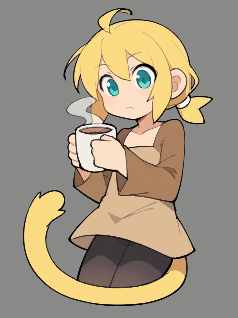 score_9, score_8_up, score_7_up, source_anime, BREAK
1girl, solo,  <lora:TemmieChang-20:1> sketch, :3, dress, black pantyhose, chibi, holding a cup of hot cocoa, enjoying the warmth, <lora:MeizieHeavy:0.8> meizie, low ponytail, ahoge, flat chest, short hair, monkey tail, (ssjform, blonde hair, aqua eyes, spiked hair:1.2),(blonde tail:1.1)